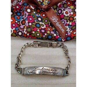 Brighton Embrace The Journey ID Bracelet Silver Tone Cuban Link 7" Retired W Bag